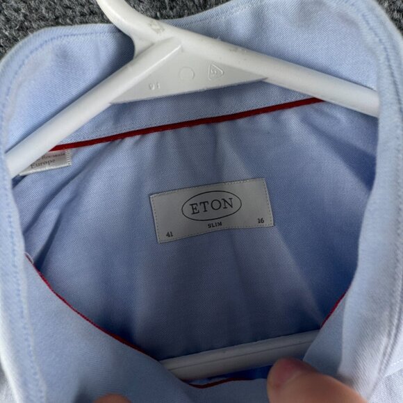 Eton Long Sleeve Button Up Shirt Men Cotton Designer Blue 16 Slim Woven Romania - Picture 8 of 16